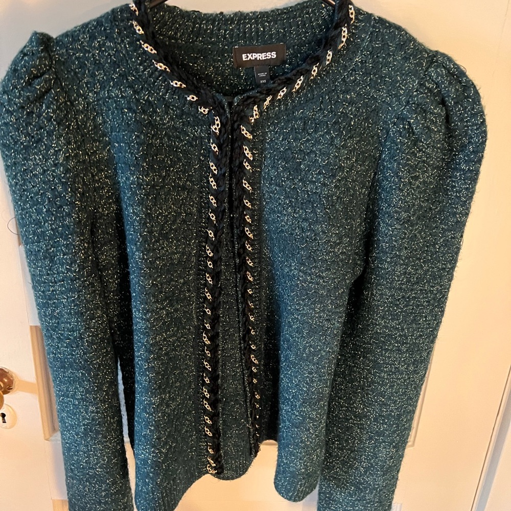 Green embellished XXS women cardigan sweater